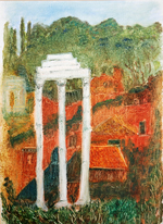 Roman ruins and orange tiled roof tops